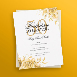 Invitation Budget Floral Glam Anniversaire Fête Elégant Or