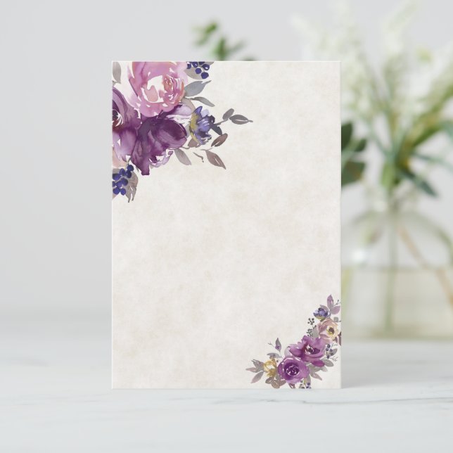Invitation Budget floral mariage aquarelle violet  (Debout devant)