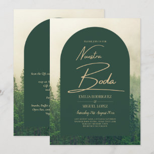 Invitation BUDGET Green Forest Pine Trees Mariage BODA INVITA