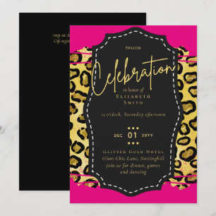 Invitation Budget jolie fille Sweet16 Gold Poster de animal I