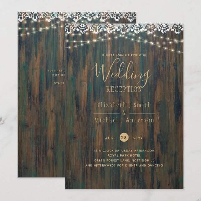 INVITATION BUDGET LUMIÈRES RUSTIQUES LACE MARIAGE RÉCEPTION I (Devant / Derrière)