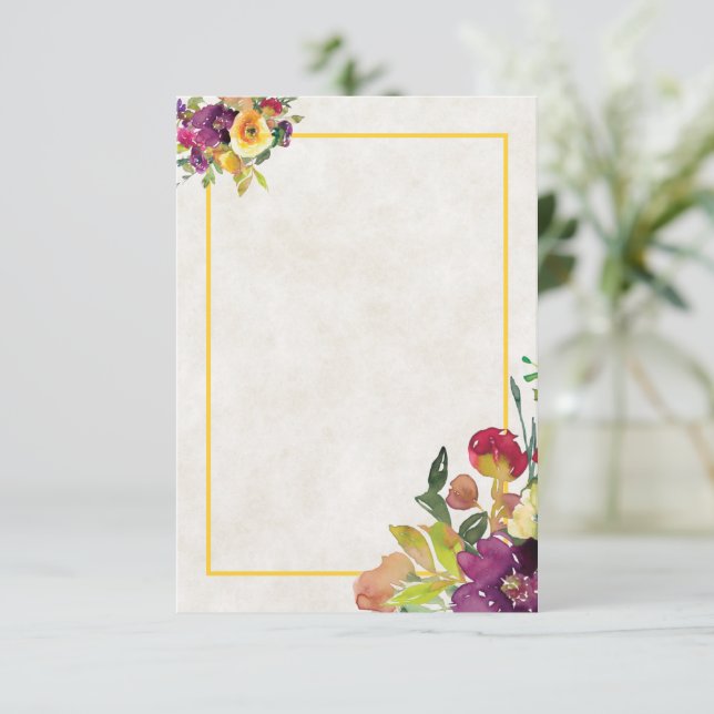 Invitation Budget mariage floral Bourgogne et jaune   (Debout devant)