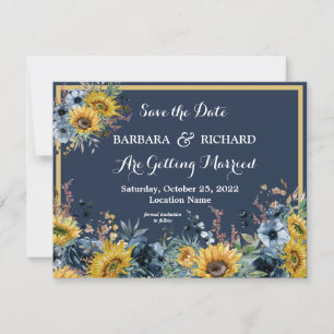 Invitation Budget Marine Blue Sunflower Floral Date d'enregis