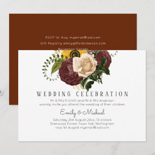 Invitation BUDGET Marsala Roses Tournesols de mariage Invitat
