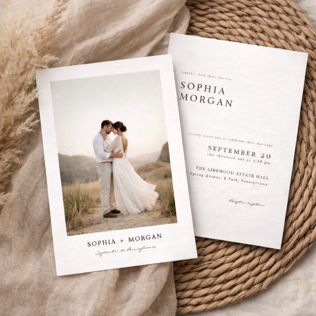 Invitation Budget Modern Minimalist Boho Photo Wedding (Créateur téléchargé)