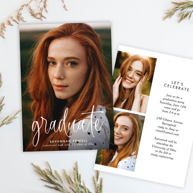 Invitation Budget Moderne Calligraphie Photo Graduation Party (Créateur téléchargé)