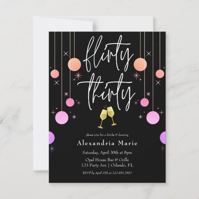 Invitation Budget Moderne Étincelle "Flirty Trente" Anniversa (Devant)
