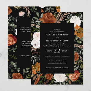Invitation Budget noir terre cuite détails de la mariage flor