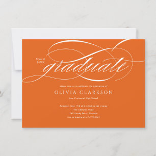 Invitation Budget Orange Script Photo Graduation Party