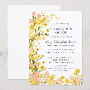 Invitation Budget Pays Jaune Rose Foral Funérailles