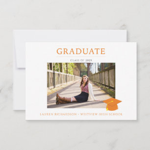 Invitation Budget Photo Graduation Party Orange & White