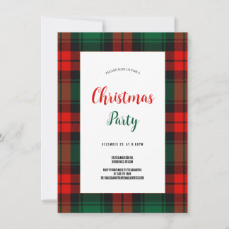 Invitation Budget Plaid Retro Script red and green Christmas