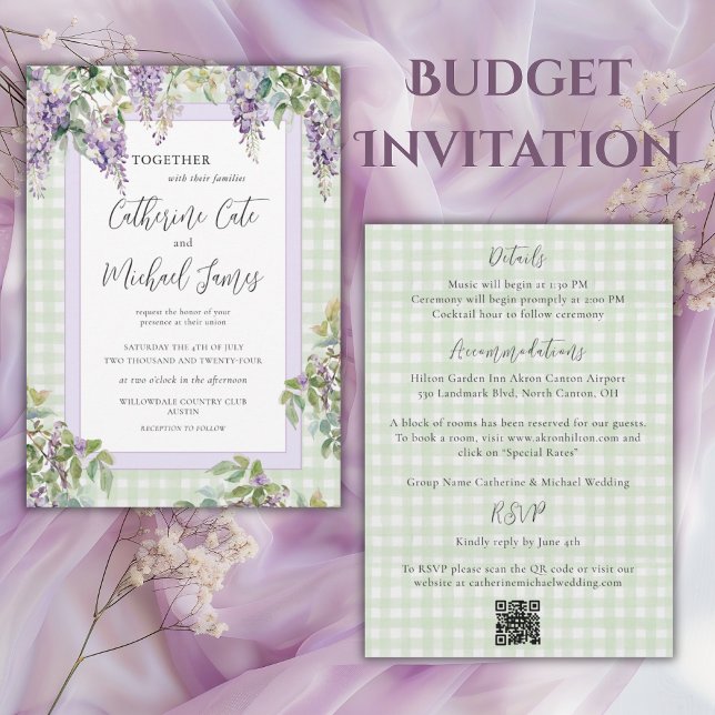 Invitation Budget Purple Lilac Greenery Elegant Wedding (Créateur téléchargé)