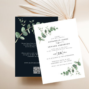 Invitation Budget QR code noir simple élégant Eucalyptus