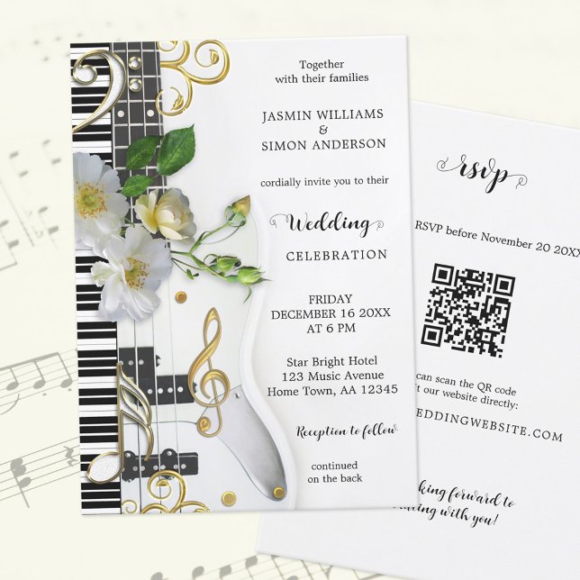 Invitation Budget QR RSVP musique Rose Mariage à thème (Créateur téléchargé)