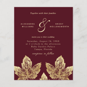 Invitation Budget Rouge Et Or Rustique Feuilles Ma