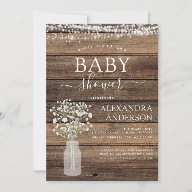 Invitation Budget Russe Baby shower Jar Lumières Ferme (Devant)