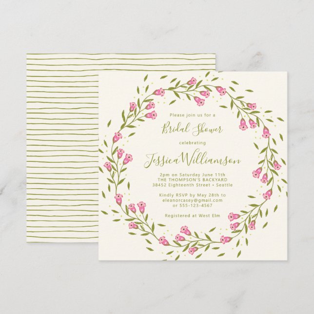 Invitation Budget Rustic Rose Garden Flowers Fête des mariées (Devant / Derrière)