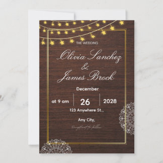 Invitation Budget Rustic String Lights and wood wedding 