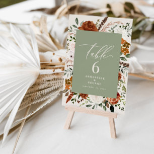 Invitation Budget sage vert rouille numéro table chic élégant