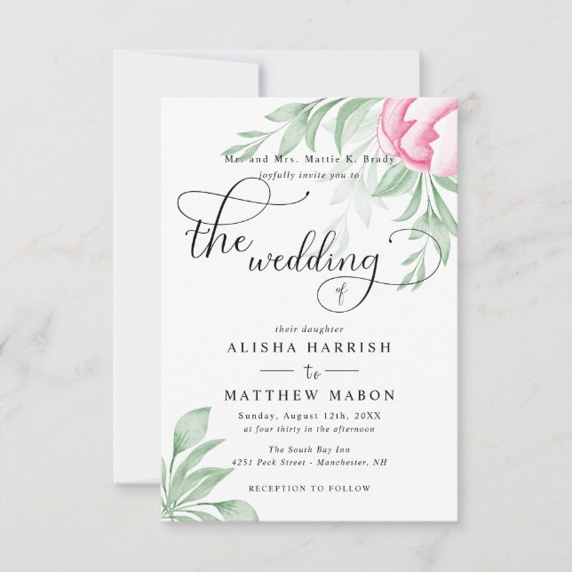 Invitation Budget Simple Eucalyptus Feuille Mariage vert (Devant)