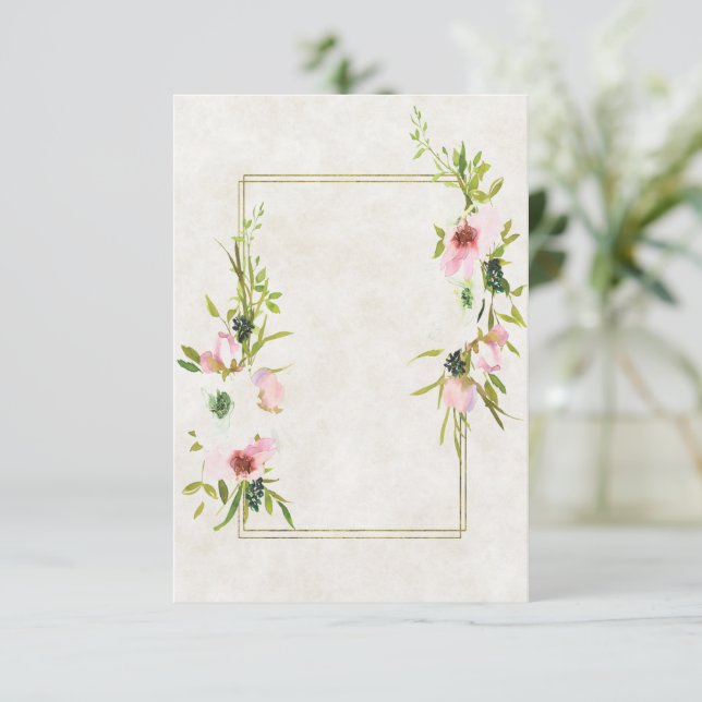 Invitation Budget simple Mariage floral rose et blanc  (Debout devant)