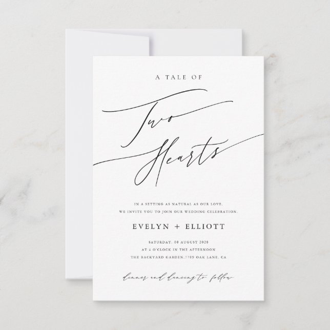 Invitation Budget Simple Noir et Blanc Mariage intemporel (Devant)