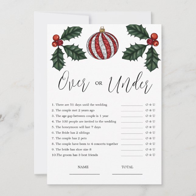 Invitation Budget sur ou sous le jeu nuptial de Noël (Devant)