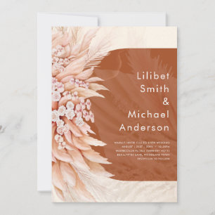 Invitation BUDGET Terracotta Coral Pampas Grass Mariage