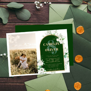Invitation Budget Tout-en-1 Roses blanches Mariage vert Code