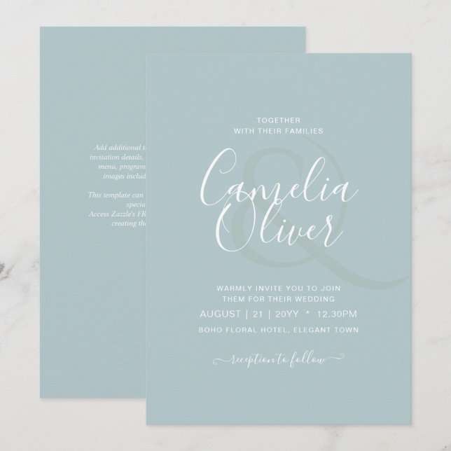 Invitation BUDGET Verre de mer Sage vert Mariage monochrome (Devant / Derrière)