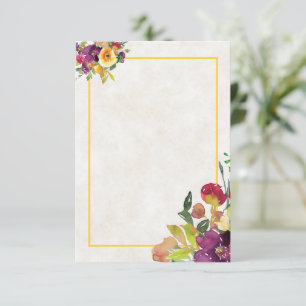 Invitation Budget vierge Bourgogne et mariage floral jaune