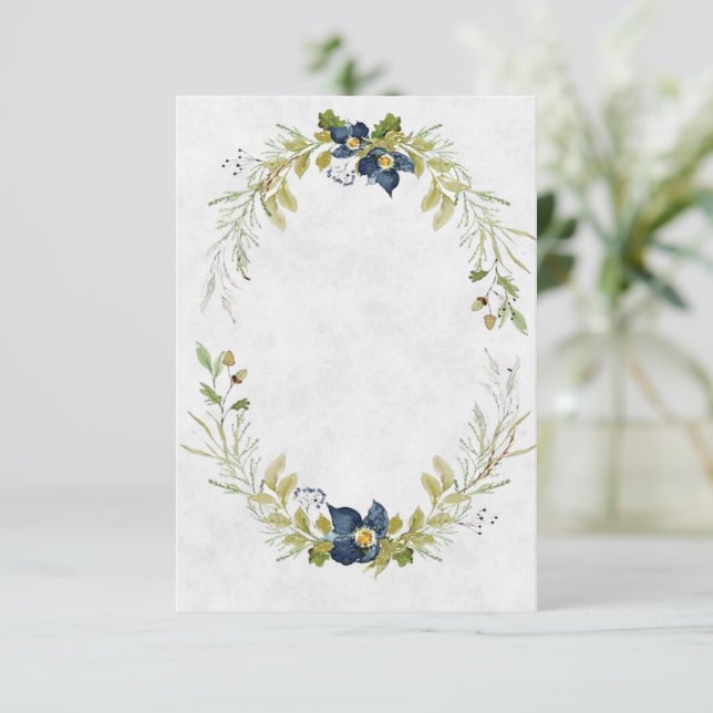 Invitation Budget vierge Cadre floral bleu mariage (Debout devant)