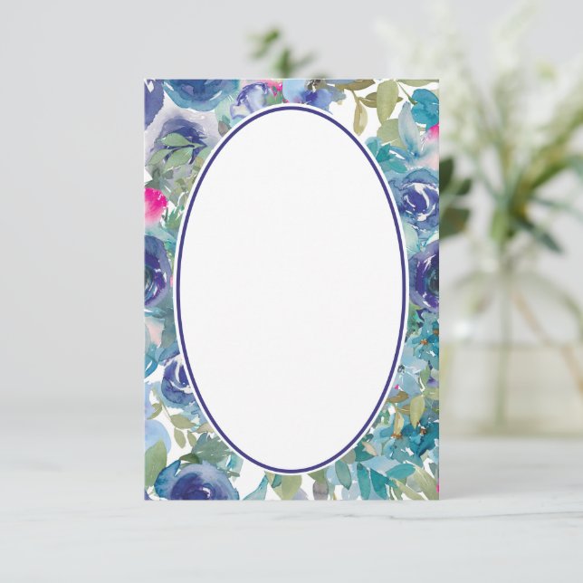 Invitation Budget vierge Fleurs aquarelles bleues mariage  (Debout devant)