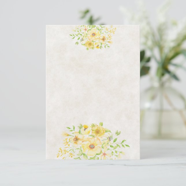 Invitation Budget vierge Fleurs aquarelles jaunes mariage  (Debout devant)