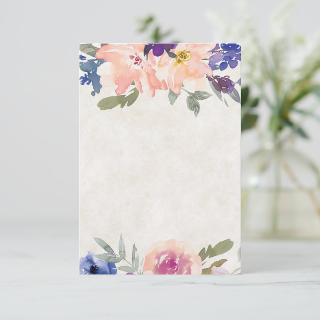 Invitation Budget vierge Fleurs orange et bleues de mariage  (Debout devant)