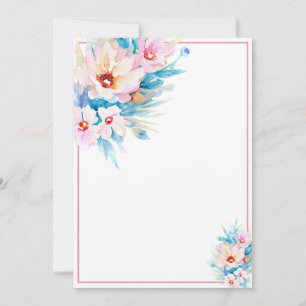 Invitation Budget vierge floral aquarelle rose et bleu