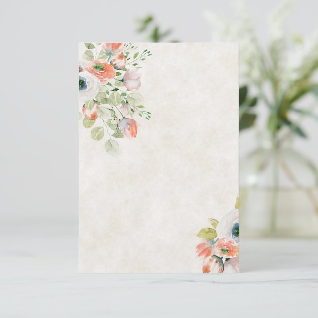 Invitation Budget vierge Mariage floral rose et bleu   (Debout devant)