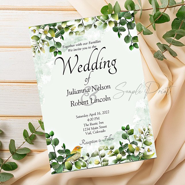 Invitation Budget vierge mariage verdure d'eucalyptus (Créateur téléchargé)