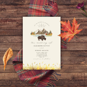 Invitation Buffalo Bison Mountains Automne Script Mariage