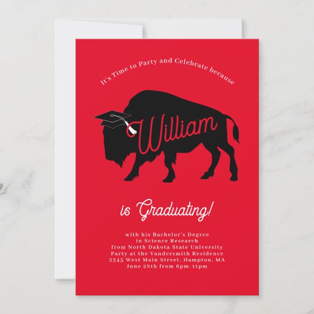 Invitation Buffalo Bison Silhouette Graduation Party (Devant)