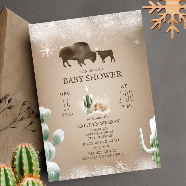 Invitation Buffalo Bison Winter Desert Cactus Baby shower (Créateur téléchargé)