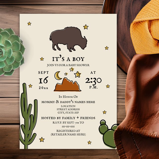 Invitation Buffalo Cactus Moon Desert Stars Baby shower (Créateur téléchargé)