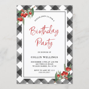 Invitation Buffalo Check Black & White Custom Birday Party