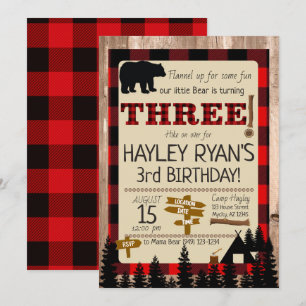 Invitation Buffalo Check Flannel Little Bear 3e anniversaire