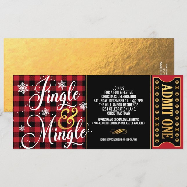 Invitation Buffalo Check Jingle and Mingle Christmas Party In (Devant / Derrière)