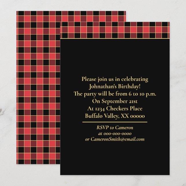 Invitation Buffalo Check Motif Couleurs personnalisées SVG Pa (Devant / Derrière)