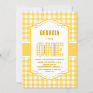 Invitation Buffalo Jaune Plaid 1ère fête d'anniversaire