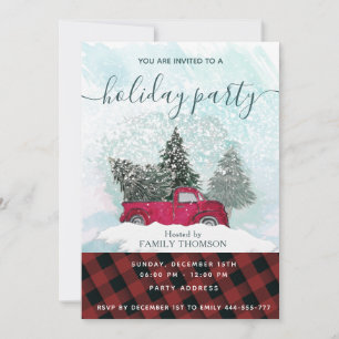 Invitation Buffalo plaid camion rouge scène hiver invi
