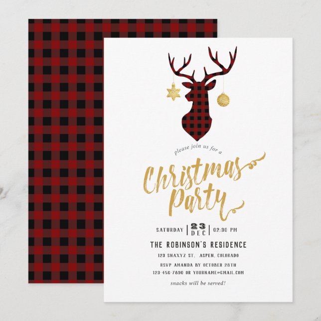 Invitation Buffalo Plaid Christmas Party (Devant / Derrière)